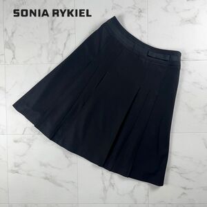 美品 SONIA RYKIEL ソニア リキエル タックフレアスカート 膝丈 裏地あり レディース ボトムス 黒 ブラック サイズ36*LC483