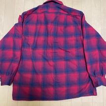 L 赤 紺 pendleton ウール ボードシャツ オンブレ チェック ペンドルトン ビンテージ USA製 50s 60s 長袖シャツ 開襟シャツ _画像3