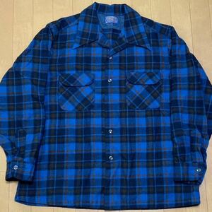 XL 青 pendleton ウール ボードシャツ オンブレ チェック ペンドルトン ビンテージ USA製 50s 60s 長袖シャツ 開襟シャツ 