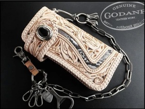 SALE* Godin GODANE special order Takumi . Carving saddle leather & python ... carving hand made long wallet 601Sovroxch