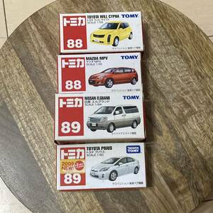 トミカ 赤箱 ミニカー 88/88/89/89 マツダ MPV/トヨタ ウィル サイファ/トヨタ プリウス/日産 エルグランド/4台セット