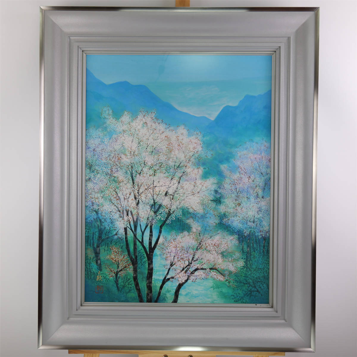 Toda Sanken Mountain Cherry Blossoms Pintura japonesa No. 12, con sello, autenticidad garantizada, enmarcado, Cuadro, pintura japonesa, Paisaje, viento y luna