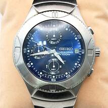 SA6【ジャンク】SEIKO　セイコー CHRONOGRAPH 100M クロノグラフ 青文字盤 クォーツ 腕時計 V657-0C80　現状品　箱付き_画像1