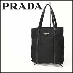 1円　ヴィンテージ PRADA ハンドバッグ 三角ロゴ 三角プレート レディース ブラック テスート リナイロン×レザー トートバッグ ★41053