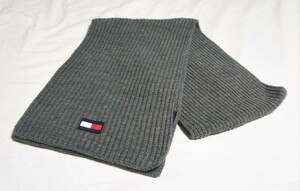 822送料200円 美品 TOMMY HILFIGER トミーヒルフィガー ニット マフラー 男女兼用 ストール グレー系 メンズ レディース 秋冬