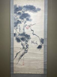 【勝幡】【挂軸】〈東O〉『松雀図』（紙本肉筆） 中国画 日本 朝鮮 李朝 時代物 古画 掛け軸f5