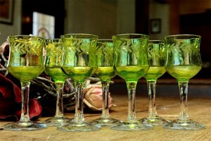 1900-1920年頃 BACCARAT or ST LOUIS オールド バカラ サンルイ フランス アンティーク クリスタルガラス リキュール ワイングラス セット