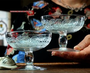 BACCARAT GEOMETRIQUES 2本セット / ROHAN バカラ アンティーク クリスタル ビンテージワイングラス デザートプレート シャンパングラス