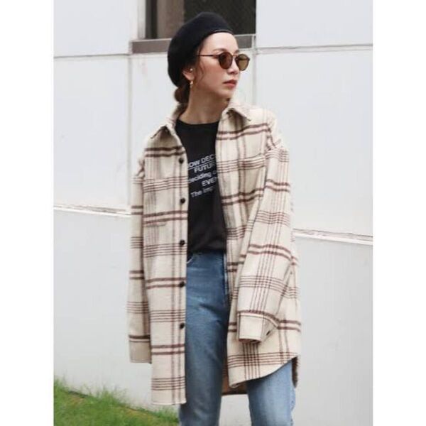 【美品】アングリッド シャツコート シャギーチェックルーズシャツ フリーサイズ