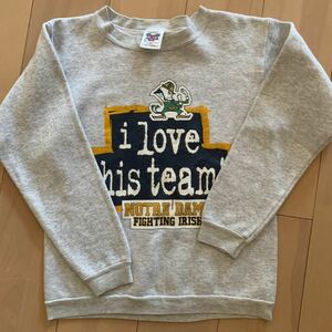 90s【TNT by TRAU & LOEVNER】USA製 スウェット Youth-L ノートルダム Notre Dame IRISH アメフト ダメージ有　裏起毛 Kids キッズ 子供服