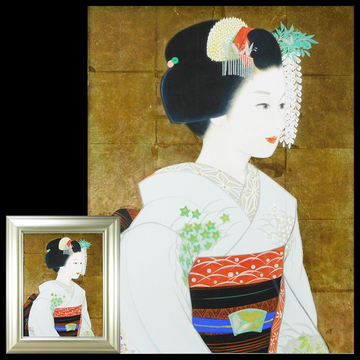 Tomomi Kurata Maiko (Pintura de mujer hermosa) ① P10 Pintura japonesa Especificación de pan de oro Sello enmarcado Shimaruyama Iwane Nikki Miembro de la exposición s24010203, cuadro, pintura japonesa, persona, Bodhisattva