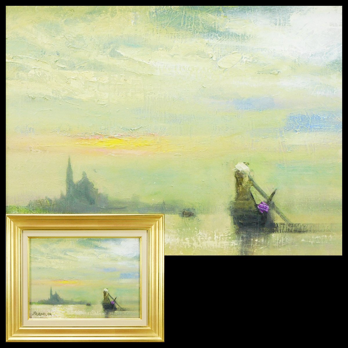 Teruo Miyake Nagi (Venice Scenery) F4 Oil Painting Framed 1996 Nikikai Doujin s24010402, painting, oil painting, Nature, Landscape painting