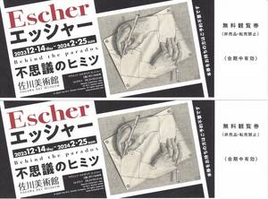 即決価格あり【送料無料】佐川美術館　エッシャー　不思議のヒミツ　無料鑑賞券（２枚）