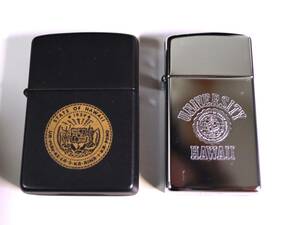 Zippo ジッポー オイルライター STATE OF HAWAII UNIVERSITY ハワイ 30年以上経過 古い品 ケース無 中古 2個まとめて 匿名配送 送料無料