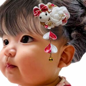 白×ピンク　七五三　3歳　つまみ細工　髪飾り　ペット　幼児