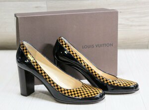 Louis Vuitton(ルイヴィトン)　ダミエ パンプス　37 23.5㎝　エナメル ラウンドトゥ　ヒール8.5㎝　X6R010