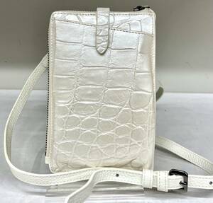  crocodile,wani leather using. smartphone . purse. handbag & shoulder pochette, pearl processing. eggshell white 
