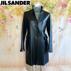 ★超高級♪ カシミヤ100%＆レザー【美品】JIL SANDER ジルサンダー カシミヤ＆レザー 高機能♪ リバーシブル ロング コート 36 レディース