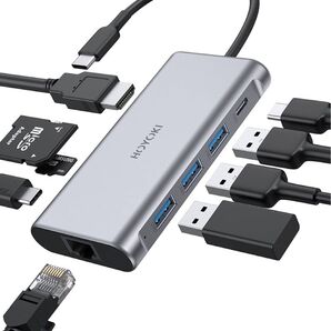 HOYOKI USB Cハブアダプター9イン1 USB Cアダプター Type Cアダプター イーサネット1000Mbpss 4K