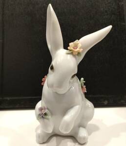 1円～ LLADRO リヤドロ 花飾りの白兎 動物 うさぎ ウサギ フィギュリン 陶器人形 インテリア コレクション オブジェ 置物 アンティーク