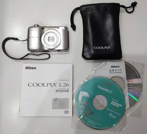 1円～ 現状 動作品 Nikon ニコン COOLPIX L26 コンパクトデジタルカメラ シルバー コンデジ 本体 単三形乾電池式 