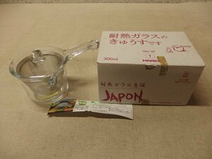 1230435w【HARIO 耐熱ガラス 急須 300ml QSJ-30】ハリオ/JAPON/ジャポン/横取手/レトロ/硝子/箱入/11.6×17.3×H8.3cm程/未使用保管品