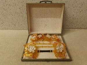 0140295w【和装小物 かんざし 櫛 6点セット】ケース入/花嫁かんざし 婚礼 松竹梅 日本髪 装飾品 髪飾り 舞踊/中古品/リメイク パーツ取り