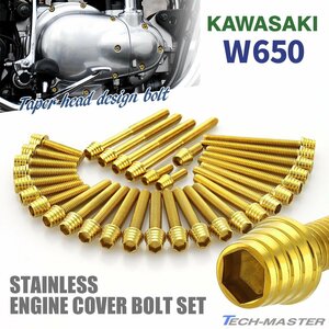 W650 エンジンカバーボルト 32本セット ステンレス製 テーパーシェルヘッド カワサキ車用 ゴールドカラー TB8502