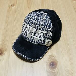 【中古】DEVILOCK DVLK ニット チェック ストラップバック キャップ 缶バッジ デビロック black check cap knit ハンバーグ師匠