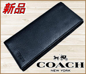 【国内正規品】83%OFF◆コーチCOACH◆定価:55,000円◆ブレストポケットウォレット ペプルドレザー長財布◆アウトレット◆濃紺MIDNIGHT