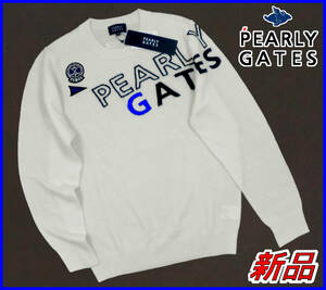 【国内正規品】パーリーゲイツゴルフニットPEARLY GATES◆カシミヤ100%暖◆クルーネックプルオーバーセーター◆白ホワイトM4定価:35,200円