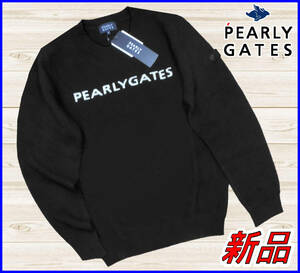 【国内正規品】パーリーゲイツゴルフニットPEARLYGATES◆暖かカシミヤ100%クルーネックゴルフセーター◆黒ブラックL/5定価:35,200円