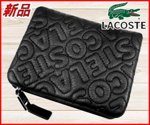 【国内正規品】57%OFF◆ラコステLACOSTE◆定価:25,300円◆コンパクト2つ折りウォレット牛革レザー財布◆黒ブラック◆コインお札小銭カード