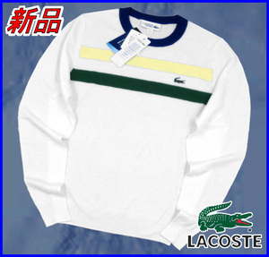 【国内正規品】71%OFF◆ラコステゴルフニットLACOSTEsport◆Coolmax薄地セーター春夏秋クルーネック長袖◆3MS白オフホワイト定価:24,200円