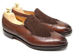 532 / 0124 finest quality Edward Green combination slip-on shoes dark brown car f/ suede 7E #202