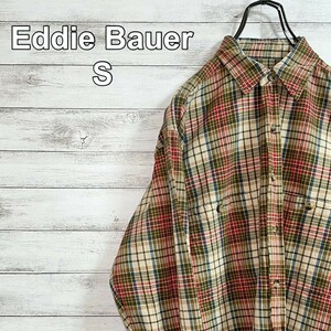 Eddie Bauer エディーバウアー 長袖シャツ ベージュ グリーン チェック メンズ Sサイズ