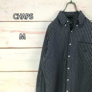 CHAPS チャップス 長袖BDシャツ 刺繍ロゴ　胸ポケット付き ネイビー系 チェック メンズ Mサイズ