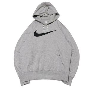 メキシコ製 NIKE スウェットパーカー ビッグスウッシュ グレー e96① L相当