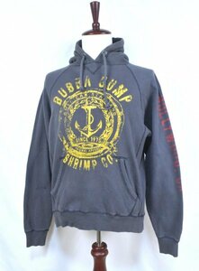 レアUSA古着 BUBBA GUMP ババガンプ パーカー sizeS M相当 くすみブルー 紺 スウェット 映画 フォレストガンプ 企業 会社 雰囲気 アメリカ