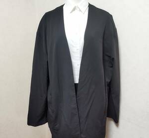 美品 メンズ3L　大きいサイズ ノーカラージャケット 卒業式　黒 ゆったりサイズ ブラック 薄手　羽織り 軽量ジャケット
