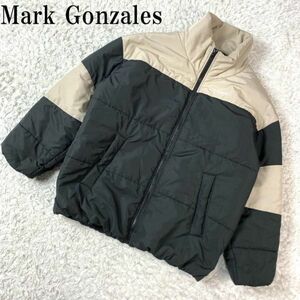 マークゴンザレス バイカラー中綿ジャケットブラック×ベージュMark Gonzales ハイネック ポケット有 ジップアップジャケット F B4501