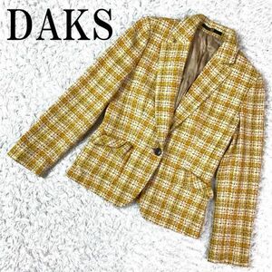 DAKS ダックス テーラードジャケット イエローチェック チェック柄 黄色 ウール 38 B4526