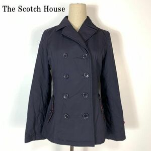 ザスコッチハウス ダブルボタンジャケットコートネイビーThe Scotch House カジュアル 裏地チェック ポケット有 38 B4555