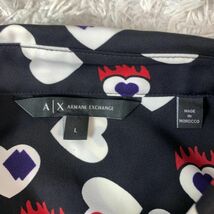 アルマーニエクスチェンジハート総柄長袖ボタンシャツブラック系ARMANI EXCHANGE カジュアル フロント両サイドスリット入り L B4776_画像8