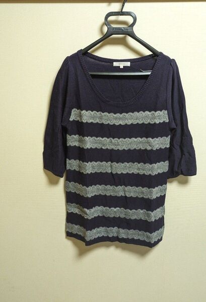 grove ニットチュニック パープル×グレー