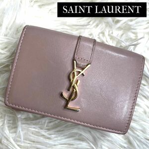 美品 人気品 / YSL サンローラン カサンドラオリガミウォレット 三つ折り財布 レザー ピンク ゴールド 459880