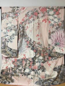 逸品 振袖 金彩 薄桃色 金銀 花華 流水 絢爛 晴着 正絹 着丈163cm 呉服 きもの