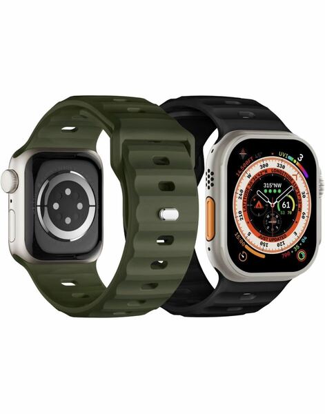 Apple Watchバンド 49mm 45mm 44mm 42mm アップルウォッチバンド スポーツバンド Apple watch シリコンベルト 通気 耐衝撃 防汗 2本