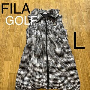 ♪♪①美品☆FILA GOLF フィラゴルフ☆ダウンベスト ロングベスト☆Lサイズ☆千鳥柄