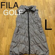 ♪♪①美品☆FILA GOLF フィラゴルフ☆ダウンベスト ロングベスト☆Lサイズ☆千鳥柄_画像1